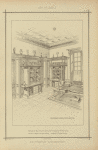 Bureau-bibliothèque : meubles en bois d'acajou frisé avec ferrures en cuivre doré. Bureau à dessus de cuir frappé. - Lambris et portes acajou.