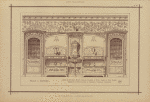 Salle à manger : décor de panneaux étoffe verdure, fontaine en étain vasque et fond marbre, dressoirs et portes en bois de sycomore et panneaux pyrogravés.