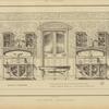 Salle à manger : meubles en bois d'erable et appliques en cuivre doré. Mabris et porte en chêne clair. - Pyrogravure sur fond dorés.