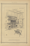 Bibliothèque : bibliothèque, porte-cartons et sièges en bois de cèdre lambris et porte en bois d'acajou frisé. Serrures cuivre poli
