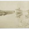 Steamer moving along waterway (Cape Cod Canal?)