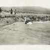 Transcontinental telephone line of the A.T. & T. Co. : construction gang swimming a horse across Rock Creek, at stake 2503 near Rock House, Nev. 5-1-14.
