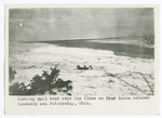 Pushing mail boat over ice floes on Star Route between Sandusky and Put-in-Bay, Ohio.