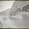 Boat No. 1, the "Bonnie Jean" in the upper end of the Grand Canyon. Snapshot by James Hogue, 1890. McDonald, Gibson, Kane, Stanton.