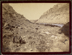 Broad bottom sands, Cataract Canyon. High water mark on left of picture.