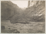 [A great rock had fallen from the cliff. Snapshot by Rob't B. Stanton, 1890.]