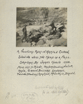 A noonday rest in Marble Cañon, showing well the head of a fall. Snapshot by James Hogue, 1890.