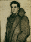 Portrait drawing by Max Wieczorek of Ted Shawn as a private in the army.