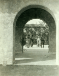 Ted Shawn and Denishawn Dancers in Pas de Quatre or Sevillanos, at the Hotel Rolgat.  Dancers are Ted Shawn, Jeordie Graham, Ernestine Day, Charles Weidman.