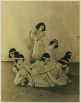 Denishawn dancers in Sonata Tragica, Doris Humphrey's first performance credit for choreography. Dancers depicted are Louise Brooks, Lenore Sadowska, Humphrey, Anne Douglas, Lenore Scheffer, Jeordie Graham, and Lenore Hardy.