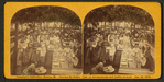Centennial celebration, Buxton, Maine. Clearing the tables, com. of arrangement and ladies at work, Aug. 14, 1872.