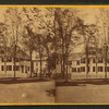 Horse-drawn carriage in front of a house.