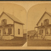 People (adults and children) posed on the porch of their cottage, Bath, Maine.