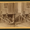 Man seated in a wooden wheelchair