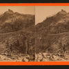 Donner Peak, 9000 feet above the level of the sea. Snow sheds along the cliff, 1500 ft. above the valley.