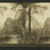The Wawona Road in the Valley, - showing Bridal Veil Falls - Yosemite Valley, Ca., U.S.A.