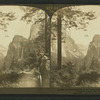 The Wawona Road in the Valley, - showing Bridal Veil Falls - Yosemite Valley, Ca., U.S.A.