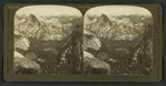 From Eagle Peak over the Valley to Glacier Point, Mt. Clark, Nevada Falls and Half Dome, Yosemite, Cal., U.S.A.