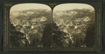 Vernal and Nevada Falls, Cap of Liberty and Mt. Clark (11,250 ft.) east from Glacier Point, Yosemite Valley, Cal., U.S.A.