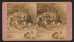 View of a group of Mohaves in a brush hut, one man very emaciated