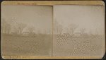 [An interior showing 3 men sitting in a parlor with a grand piano; scene with house on verso.]