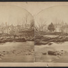 View of a flood and destroyed bridge.