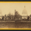 The Capitol from East Captiol Square.  Marble statue of Washingtion in the foreground.
