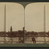 Washington Monument (555 ft. high) from N.W.) across one of the Fish Ponds, Washington, U.S.A..