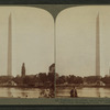 Washington Monument (555 ft. high) from N.W.) across one of the Fish Ponds, Washington, U.S.A..