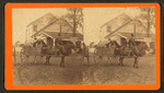 racker wagon.  [Man riding mule pulling cart with woman in it].