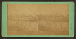 Elgin: general view showing churches, river, homes, a home with trees in the yard in bloom, a street view showing covered wagon.