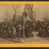 Women assembled on a street in Columbus, Indiana. 