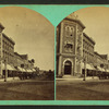 View of a commercial block with buildings and stores.