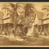 [Two women in the yard of a home, including Mrs. Morris.]
