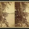 Lake Buel from Gibson showing a steamer, a man fishing, and rowboat.
