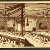 View of a banquet set in honor of the incorporation of South Abington, tables set, room decorated with streamers.