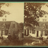 Three boys sitting on rocks in fron of a home.