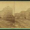 View of a fire in a large industrial building.