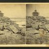 Residence of Col. E.J. Sherman atop rocks, with porches surrounding two stories, cupola.