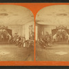 Interior of Odd Fellows' new hall, including murals and painted ceilings.