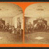 Interior of Odd Fellows' new hall, including murals and painted ceilings.