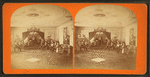 Interior of Odd Fellows' new hall, including murals and painted ceilings.