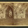[An interior view of a church on its twentieth anniversary in 1879 showing decorations.]