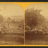 Men sitting on a stone fence, farm in vicinity of Leominster.