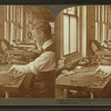 Expert workman cutting leather, shoe factory, Lynn, Mass., U.S.A.