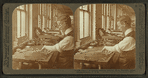 Expert workman cutting leather, shoe factory, Lynn, Mass., U.S.A.