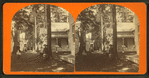 View of cottages, with people sitting and standing.