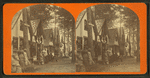 People in front of cottages.