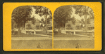 View of a park with large buildings in the background.
