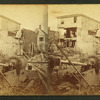 Debris and damaged buildings from explosion.